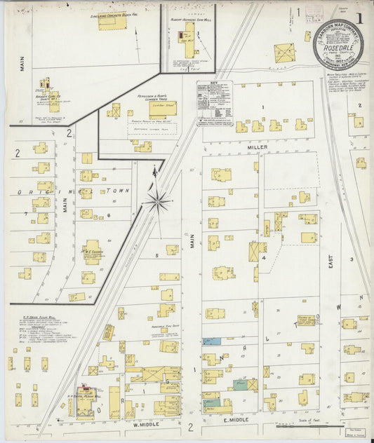 Sanborn Fire Insurance Map from Rosedale, Parke County, Indiana (1907), Sheet #0001 - Complete Map Set gallery image, historic Sanborn map, vintage wall art, Indiana Indiana