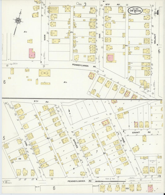 Sanborn Fire Insurance Map from Irwin, Westmoreland County, Pennsylvania (1909), Sheet #0004 - Historic Sanborn Fire Insurance Map Print, vintage old map wall art, antique decor, genealogy gift, Pennsylvania Pennsylvania map