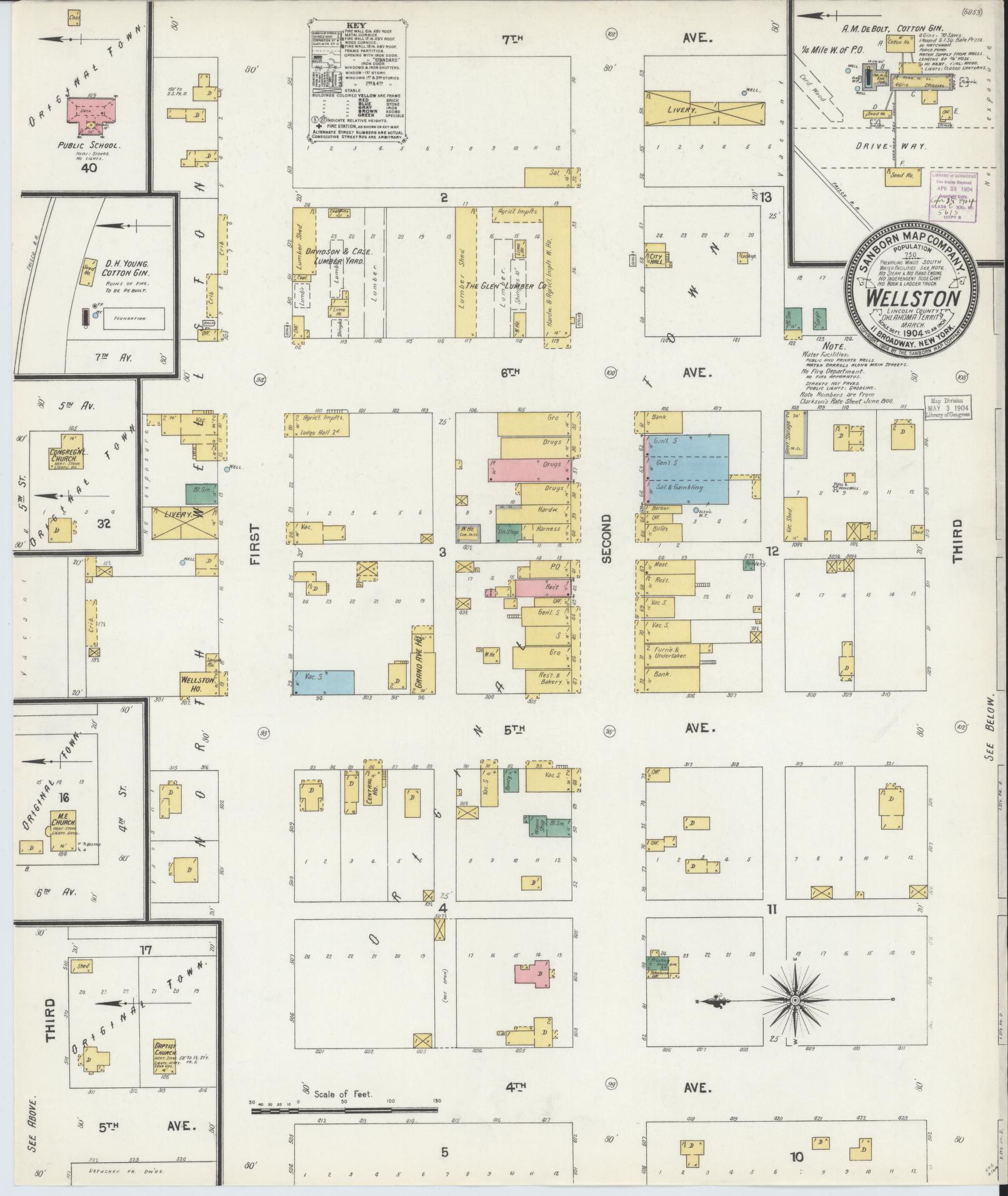 Sanborn Fire Insurance Map from Wellston, Lincoln County, Oklahoma (1904), Sheet #0001 - Historic Sanborn Fire Insurance Map Print, vintage old map wall art, antique decor, genealogy gift, Oklahoma Oklahoma map