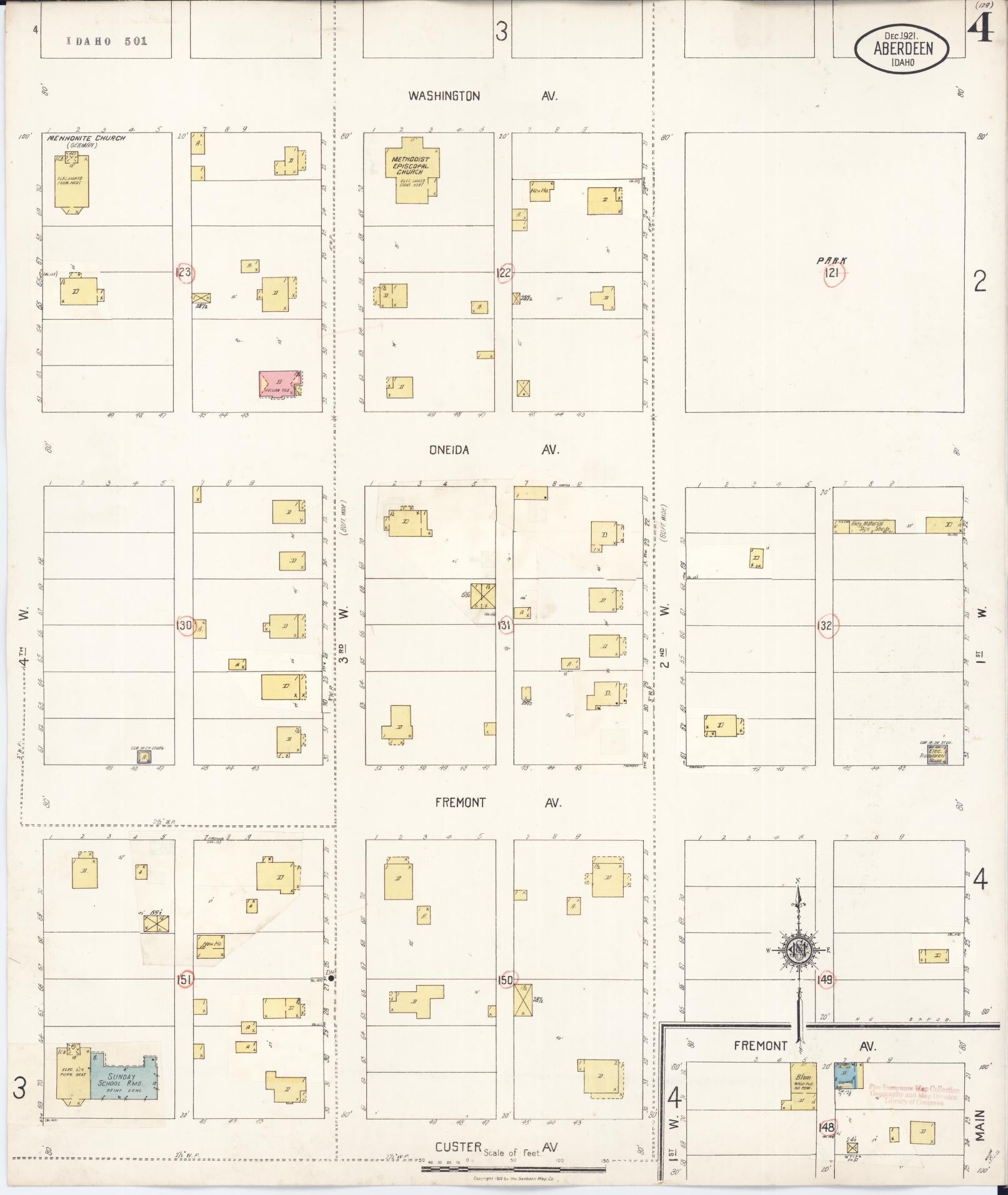 Sanborn Fire Insurance Map from Aberdeen, Bingham County, Idaho (1931), Sheet #0004 - Historic Sanborn Fire Insurance Map Print, vintage old map wall art, antique decor, genealogy gift, Idaho Idaho map