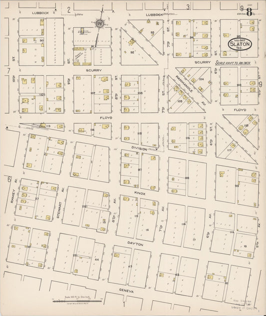 Sanborn Fire Insurance Map from Slaton, Lubbock County, Texas (1922), Sheet #0008 - Historic Sanborn Fire Insurance Map Print, vintage old map wall art, antique decor, genealogy gift, Texas Texas map