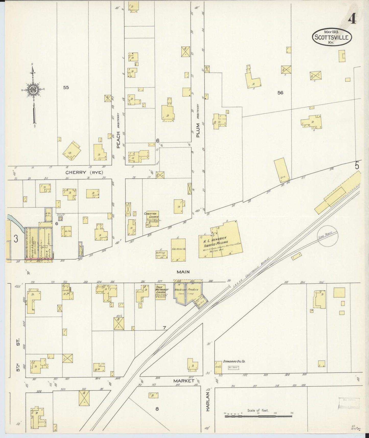Sanborn Fire Insurance Map from Scottsville, Allen County, Kentucky (1913), Sheet #0004 - Historic Sanborn Fire Insurance Map Print, vintage old map wall art, antique decor, genealogy gift, Kentucky Kentucky map