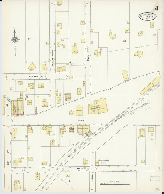 Sanborn Fire Insurance Map from Scottsville, Allen County, Kentucky (1913), Sheet #0004 - Historic Sanborn Fire Insurance Map Print, vintage old map wall art, antique decor, genealogy gift, Kentucky Kentucky map