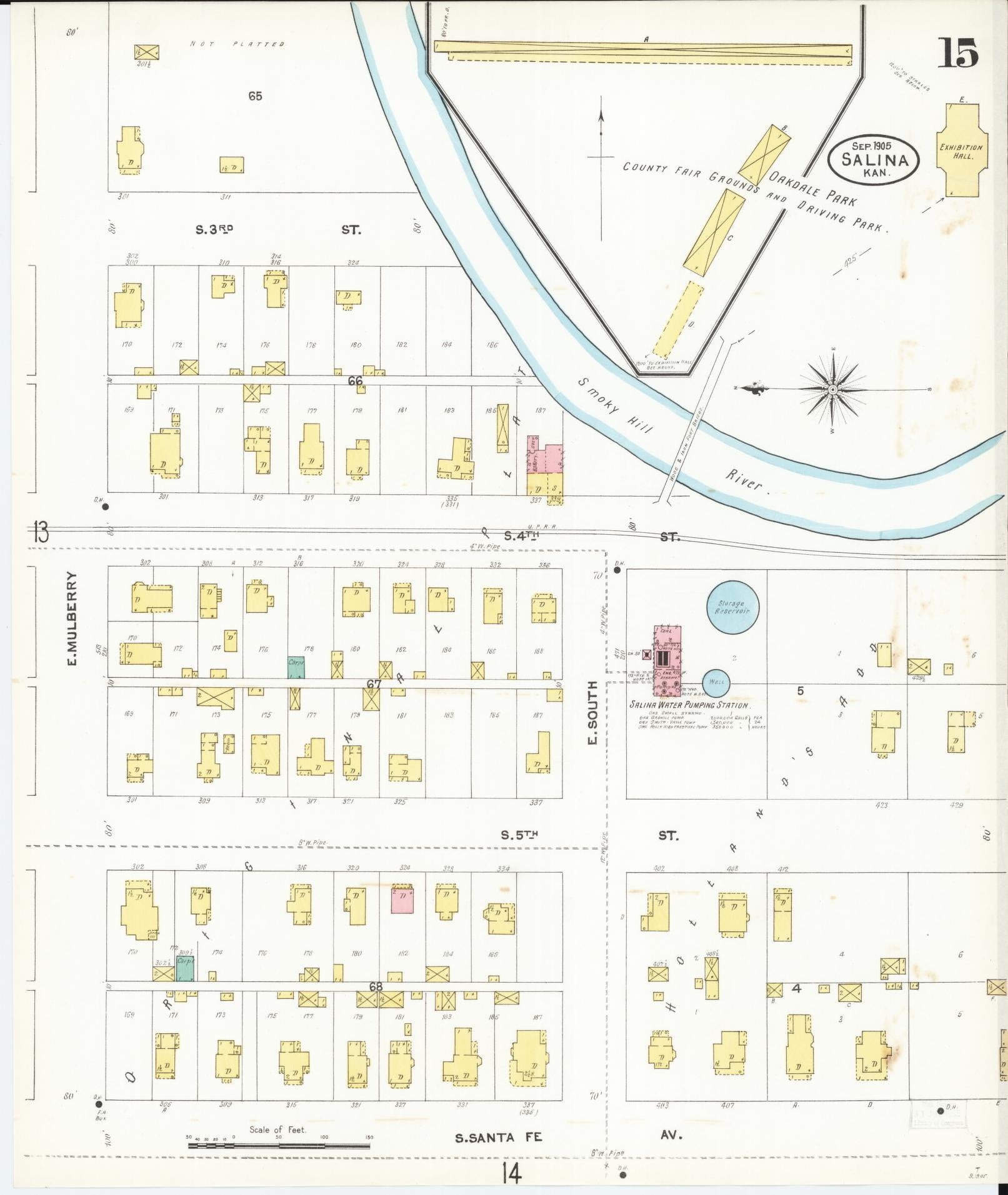 Sanborn Fire Insurance Map from Salina, Saline County, Kansas (1905), Sheet #0015 - Historic Sanborn Fire Insurance Map Print, vintage old map wall art, antique decor, genealogy gift, Kansas Kansas map