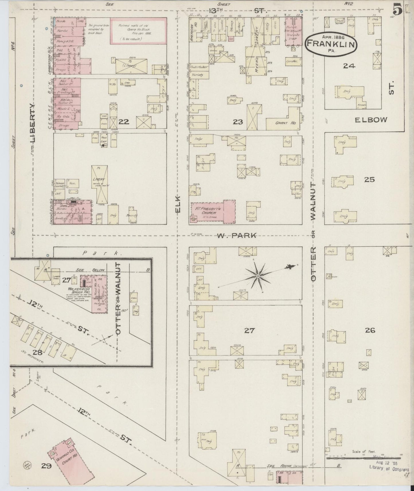 Sanborn Fire Insurance Map from Franklin, Venango County, Pennsylvania (1888), Sheet #0005 - Historic Sanborn Fire Insurance Map Print, vintage old map wall art, antique decor, genealogy gift, Pennsylvania Pennsylvania map