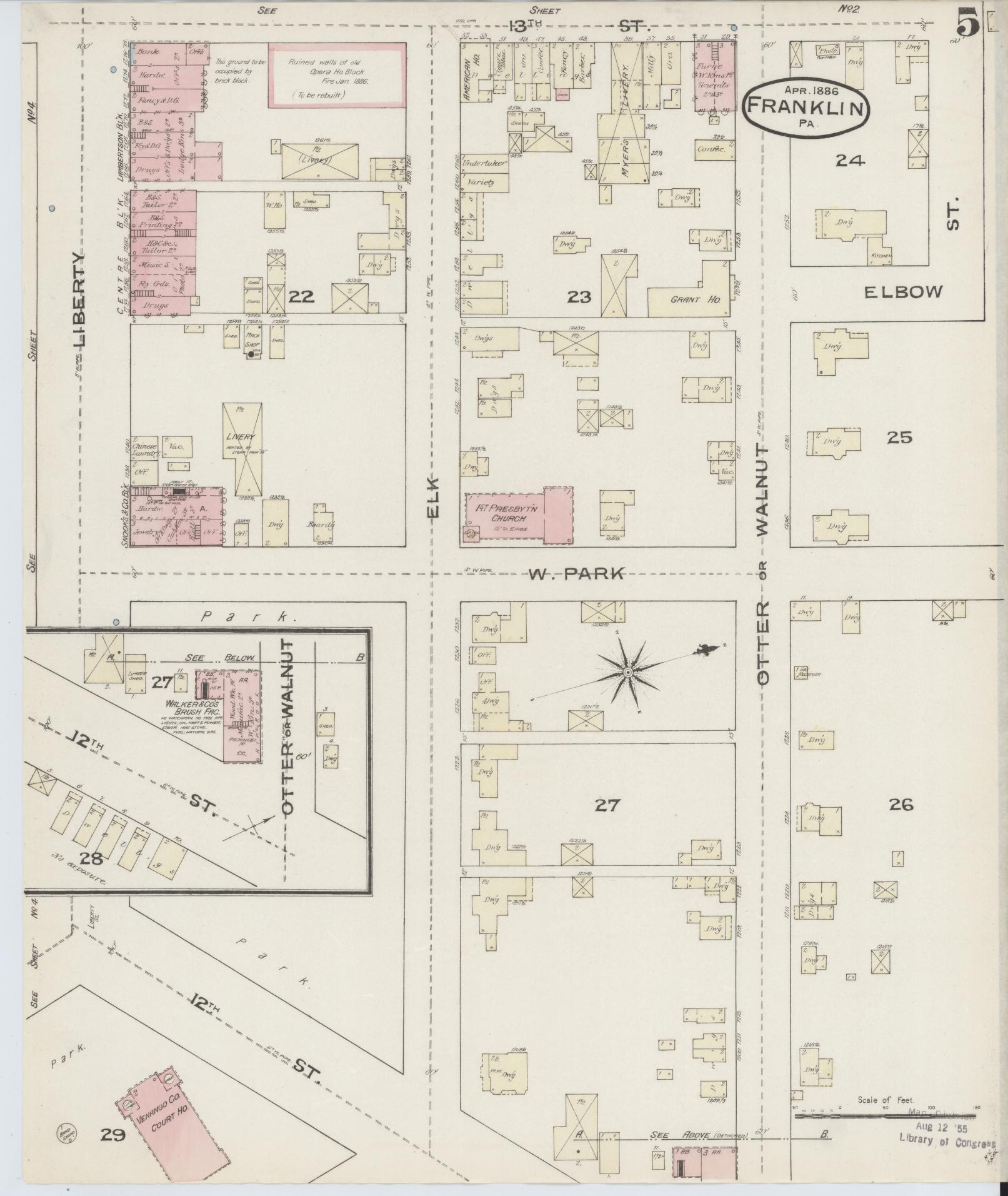 Sanborn Fire Insurance Map from Franklin, Venango County, Pennsylvania (1888), Sheet #0005 - Historic Sanborn Fire Insurance Map Print, vintage old map wall art, antique decor, genealogy gift, Pennsylvania Pennsylvania map