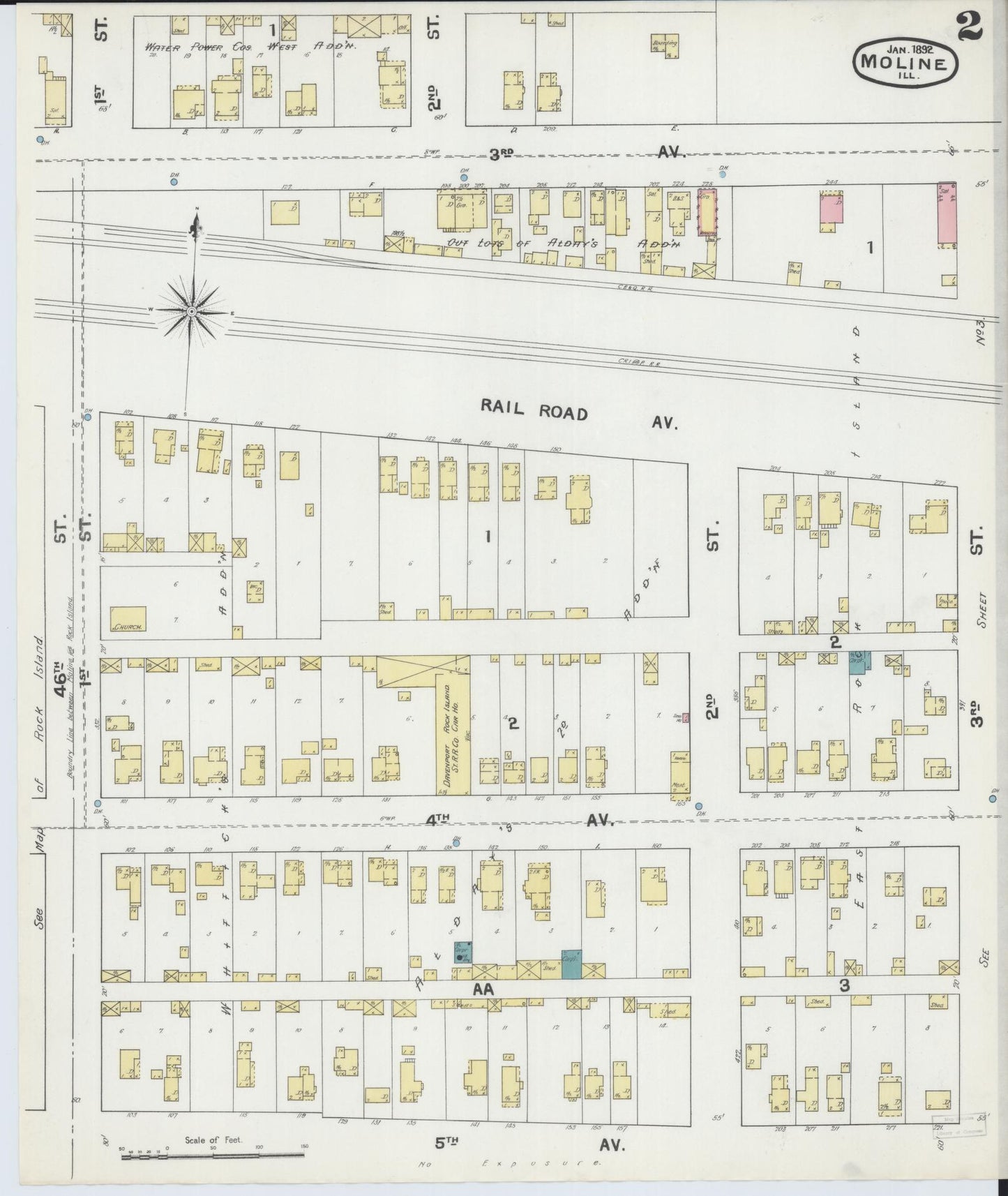 Sanborn Fire Insurance Map from Moline, Rock Island County, Illinois (1892), Sheet #0002 - Historic Sanborn Fire Insurance Map Print, vintage old map wall art, antique decor, genealogy gift, Illinois Illinois map
