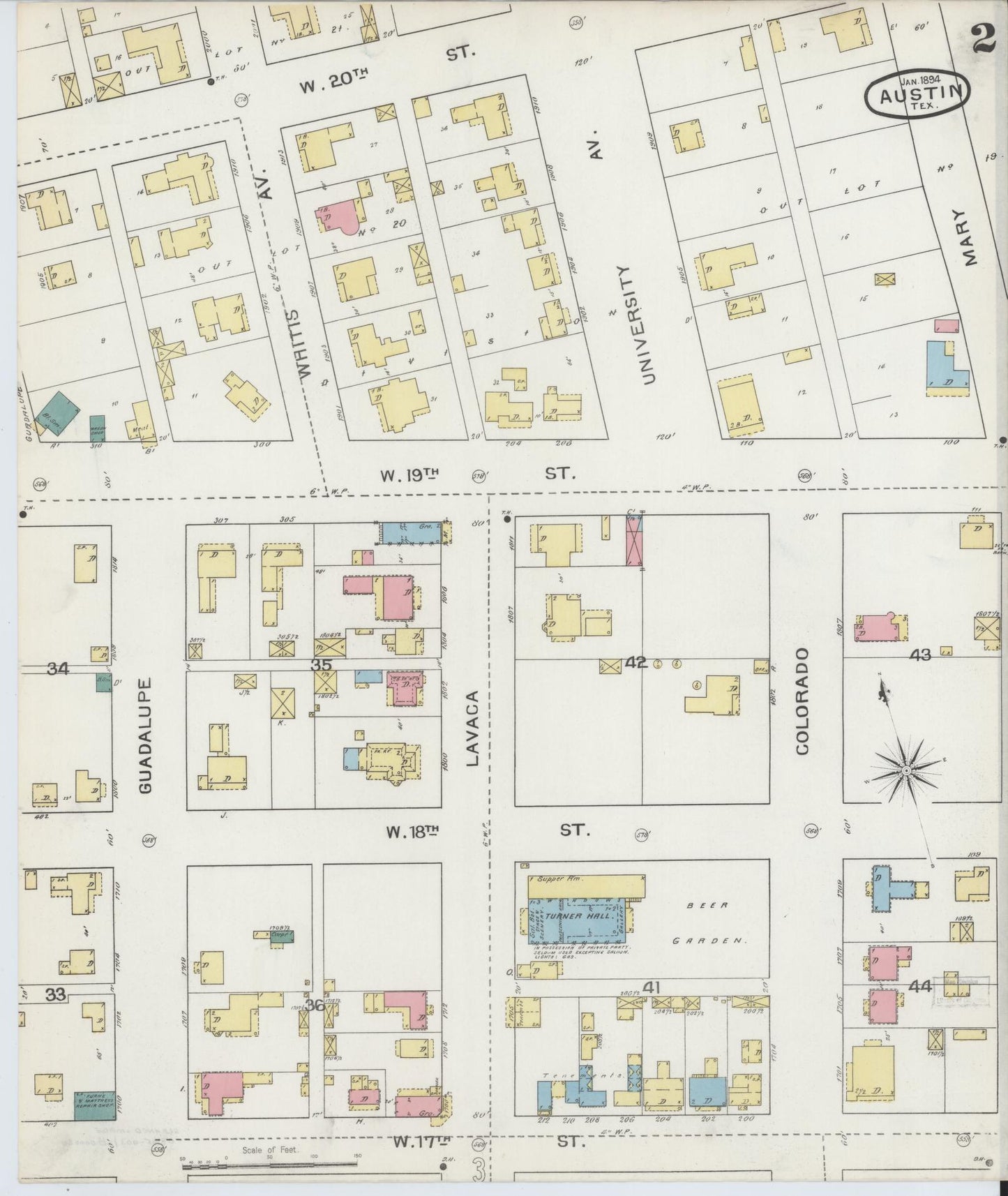 Sanborn Fire Insurance Map from Austin, Travis County, Texas (1894), Sheet #0002 - Historic Sanborn Fire Insurance Map Print, vintage old map wall art, antique decor, genealogy gift, Texas Texas map