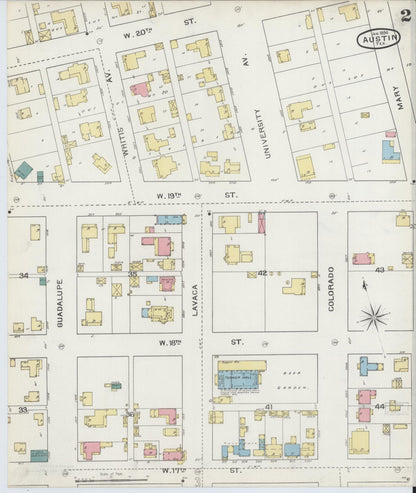 Sanborn Fire Insurance Map from Austin, Travis County, Texas (1894), Sheet #0002 - Historic Sanborn Fire Insurance Map Print, vintage old map wall art, antique decor, genealogy gift, Texas Texas map