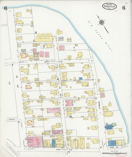 Sanborn Fire Insurance Map from Pikeville, Pike County, Kentucky (1925), Sheet #0006 - Historic Sanborn Fire Insurance Map Print, vintage old map wall art, antique decor, genealogy gift, Kentucky Kentucky map