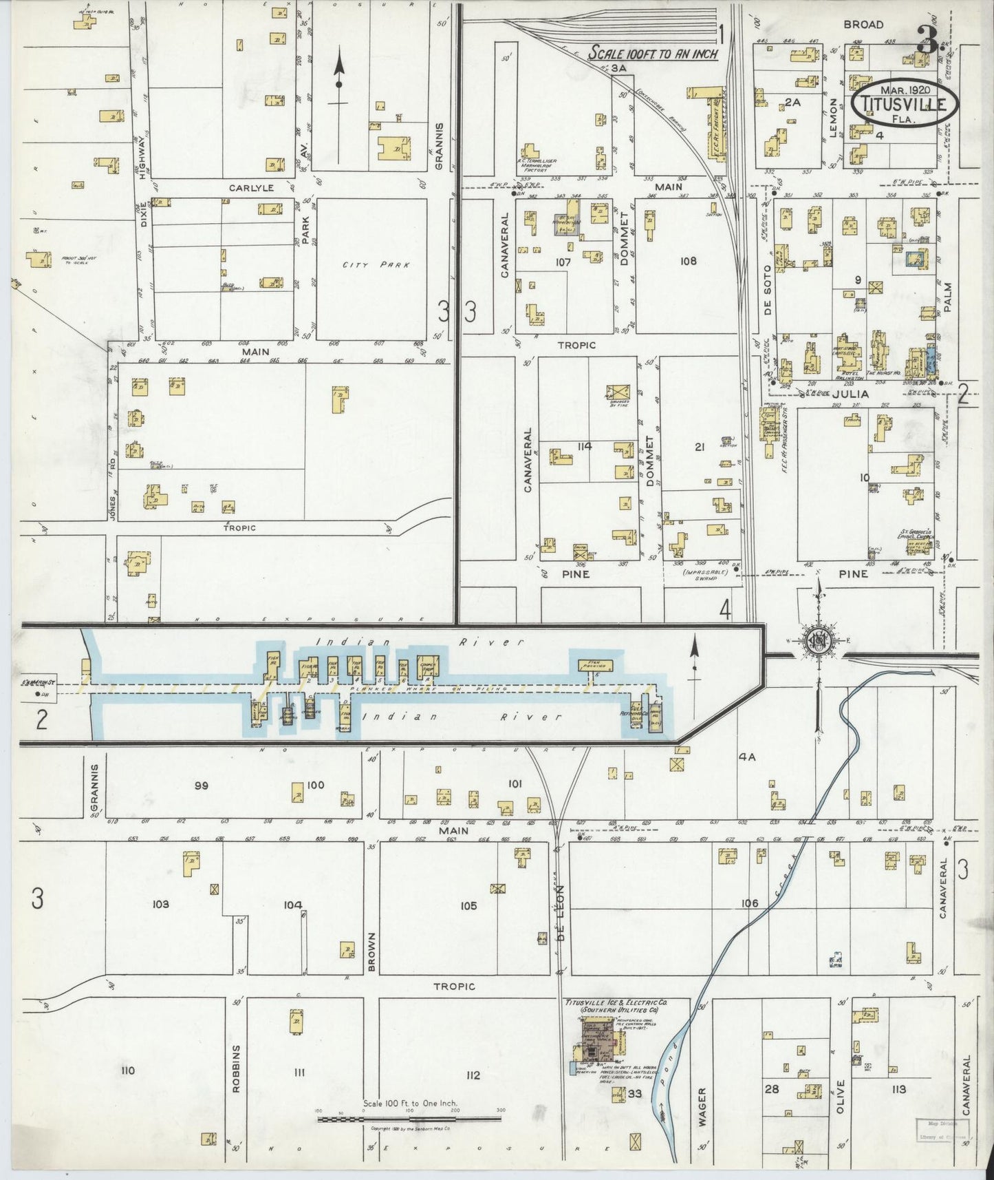 Sanborn Fire Insurance Map from Titusville, Brevard County, Florida (1920), Sheet #0003 - Complete Map Set gallery image, historic Sanborn map, vintage wall art, Florida Florida