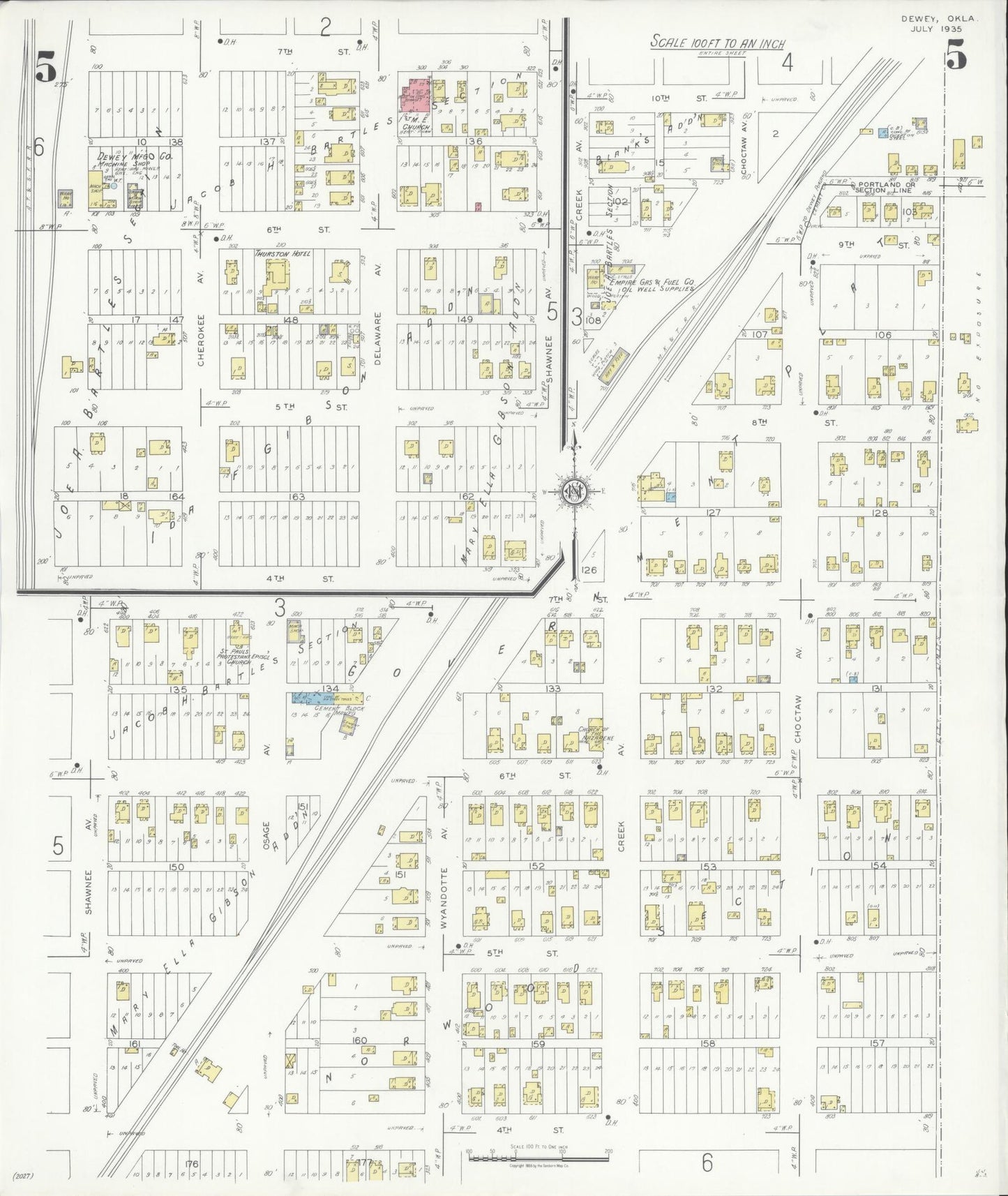 Sanborn Fire Insurance Map from Dewey, Washington County, Oklahoma (1935), Sheet #0005 - Complete Map Set gallery image, historic Sanborn map, vintage wall art, Oklahoma Oklahoma