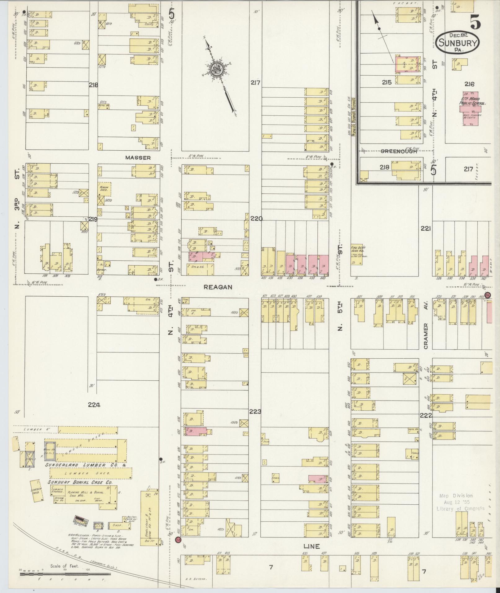 Sanborn Fire Insurance Map from Sunbury, Northumberland County, Pennsylvania (1912), Sheet #0005 - Complete Map Set gallery image, historic Sanborn map, vintage wall art, Pennsylvania Pennsylvania