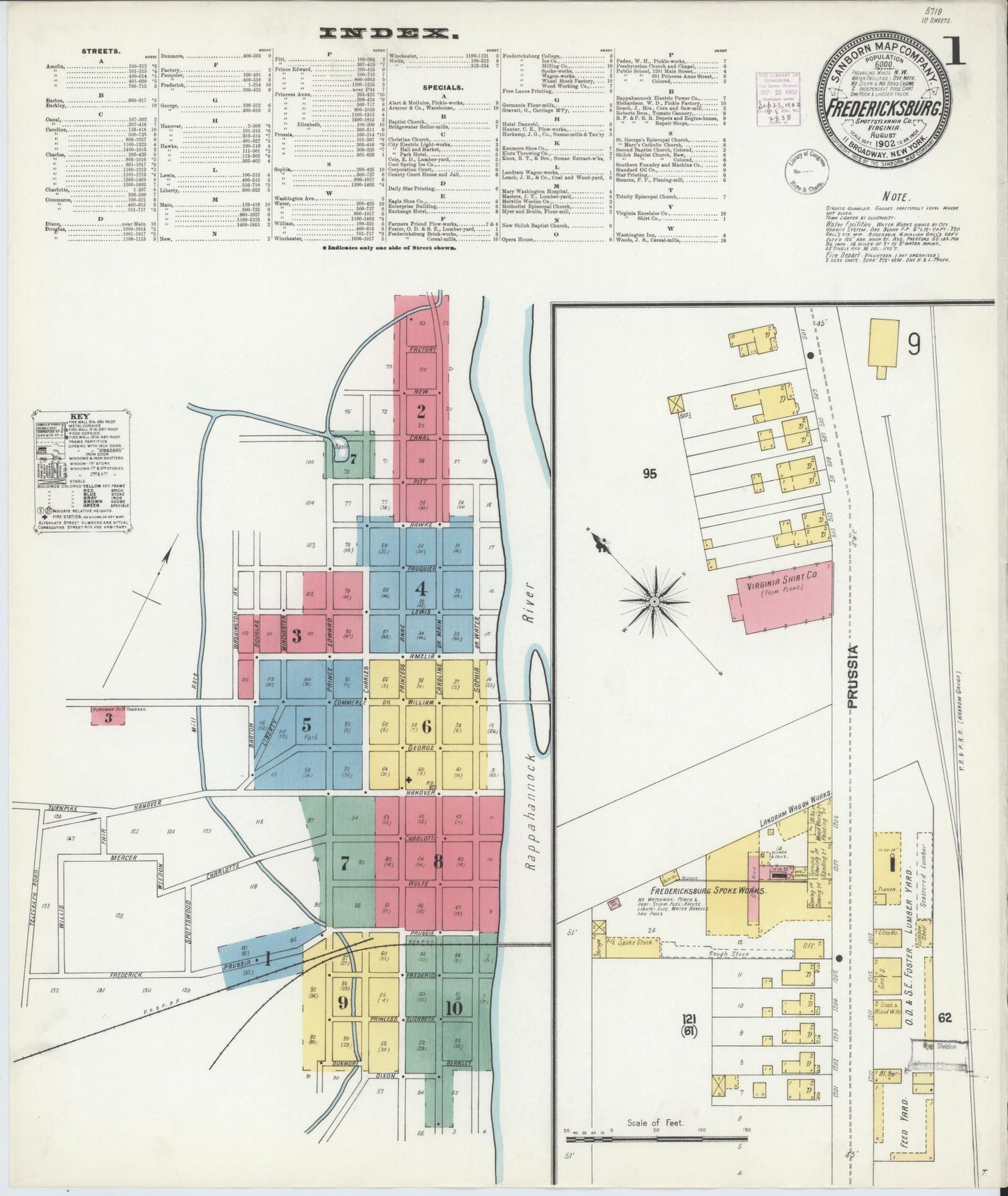 Sanborn Fire Insurance Map from Fredericksburg, Independent Cities, Virginia (1902), Sheet #0001 - Complete Map Set gallery image, historic Sanborn map, vintage wall art, Virginia Virginia
