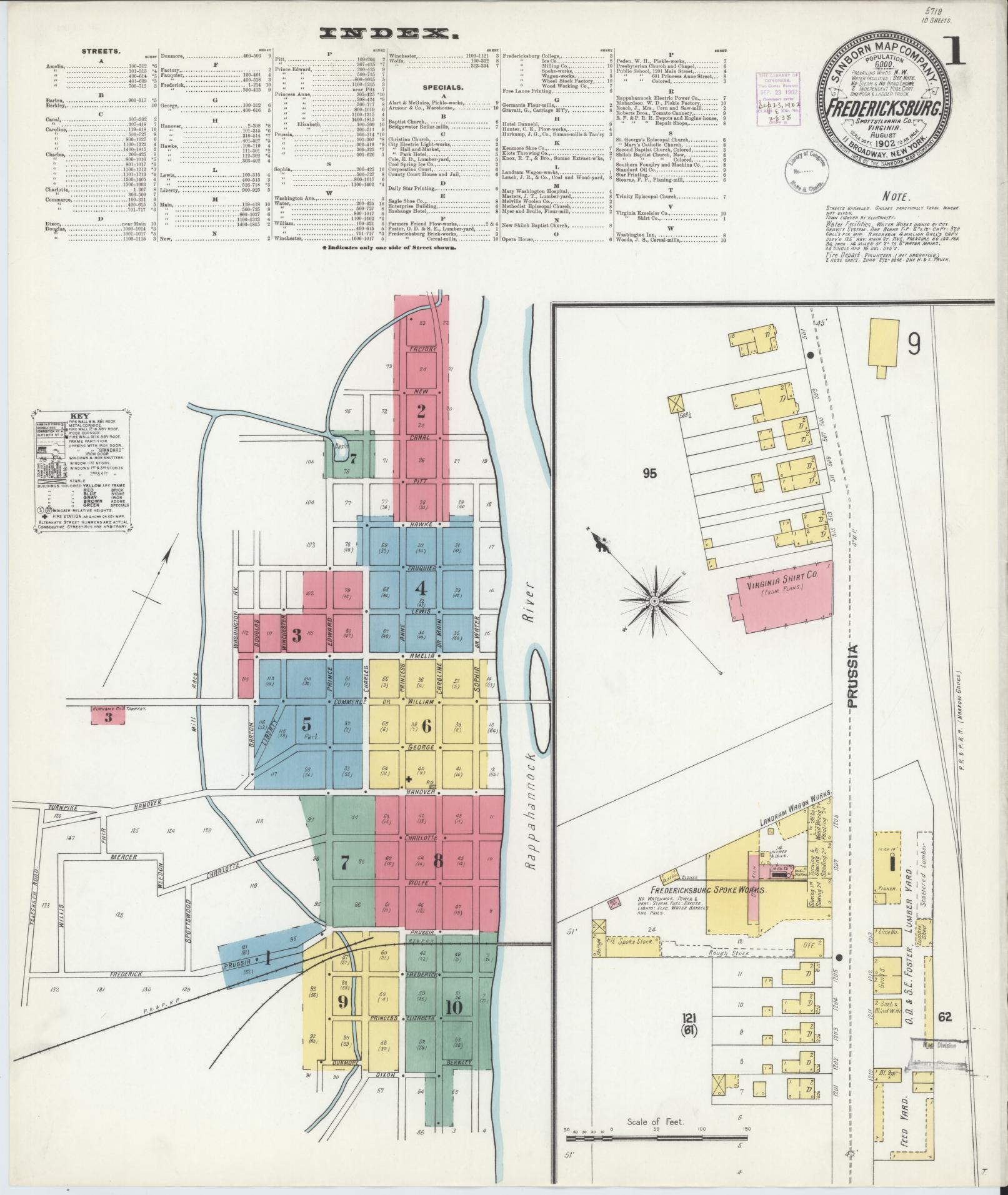 Sanborn Fire Insurance Map from Fredericksburg, Independent Cities, Virginia (1902), Sheet #0001 - Complete Map Set gallery image, historic Sanborn map, vintage wall art, Virginia Virginia