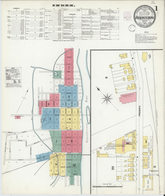 Sanborn Fire Insurance Map from Fredericksburg, Independent Cities, Virginia (1902), Sheet #0001 - Complete Map Set gallery image, historic Sanborn map, vintage wall art, Virginia Virginia