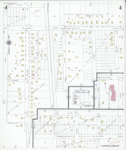 Sanborn Fire Insurance Map from New Richland, Waseca County, Minnesota (1947), Sheet #0004 - Historic Sanborn Fire Insurance Map Print, vintage old map wall art, antique decor, genealogy gift, Minnesota Minnesota map