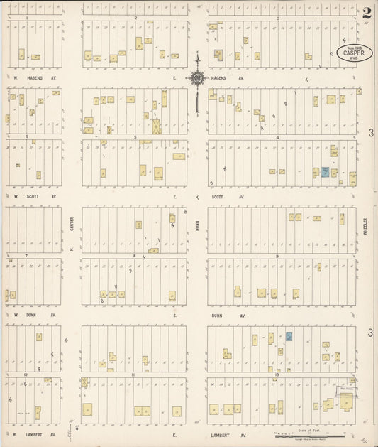 Sanborn Fire Insurance Map from Casper, Natrona County, Wyoming (1918), Sheet #0002 - Historic Sanborn Fire Insurance Map Print, vintage old map wall art, antique decor, genealogy gift, Wyoming Wyoming map