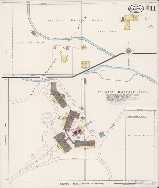 Sanborn Fire Insurance Map from Sullivan, Moultrie County, Illinois (1922), Sheet #0011 - Historic Sanborn Fire Insurance Map Print, vintage old map wall art, antique decor, genealogy gift, Illinois Illinois map