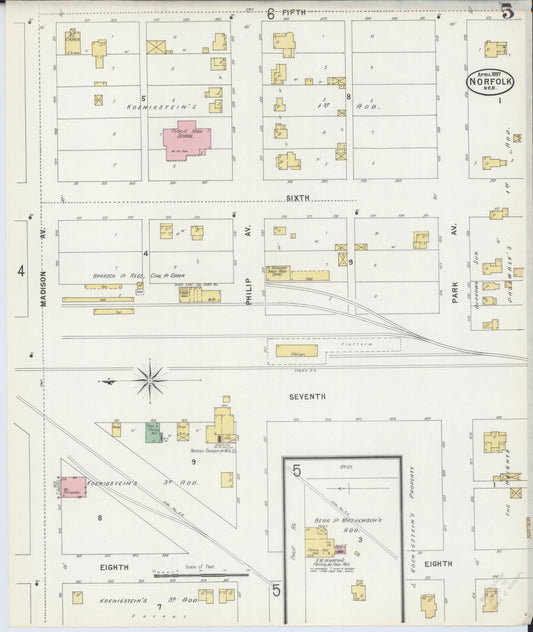 Sanborn Fire Insurance Map from Norfolk, Madison County, Nebraska (1897), Sheet #0005 - Historic Sanborn Fire Insurance Map Print, vintage old map wall art, antique decor, genealogy gift, Nebraska Nebraska map
