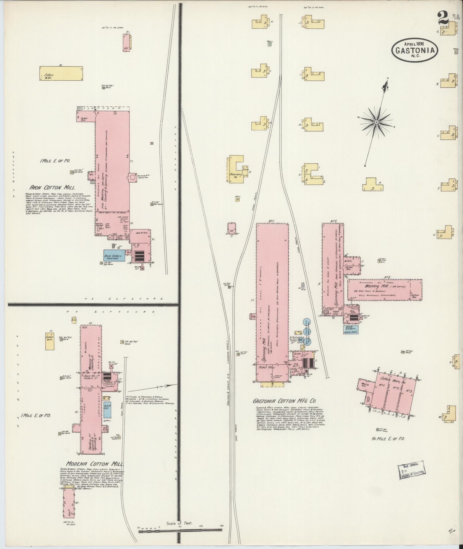 Sanborn Fire Insurance Map from Gastonia, Gaston County, North Carolina (1898), Sheet #0002 - Historic Sanborn Fire Insurance Map Print, vintage old map wall art, antique decor, genealogy gift, North Carolina North Carolina map
