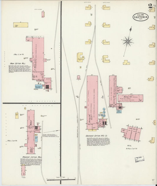 Sanborn Fire Insurance Map from Gastonia, Gaston County, North Carolina (1898), Sheet #0002 - Historic Sanborn Fire Insurance Map Print, vintage old map wall art, antique decor, genealogy gift, North Carolina North Carolina map