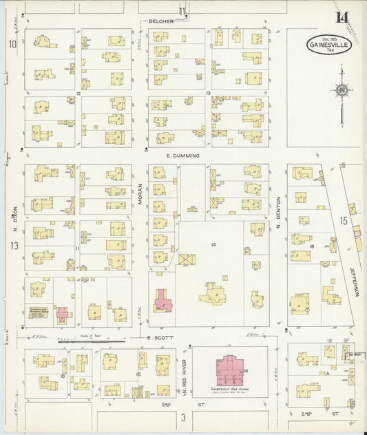 Sanborn Fire Insurance Map from Gainesville, Cooke County, Texas (1913), Sheet #0014 - Historic Sanborn Fire Insurance Map Print, vintage old map wall art, antique decor, genealogy gift, Texas Texas map