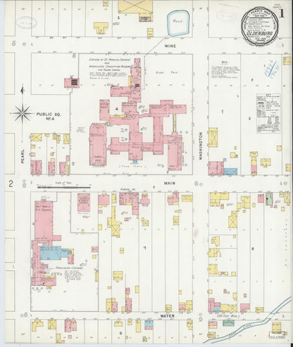 Sanborn Fire Insurance Map from Oldenburg, Franklin County, Indiana (1899), Sheet #0001 - Historic Sanborn Fire Insurance Map Print, vintage old map wall art, antique decor, genealogy gift, Indiana Indiana map