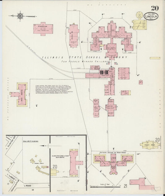 Sanborn Fire Insurance Map from Lincoln, Logan County, Illinois (1914), Sheet #0020 - Historic Sanborn Fire Insurance Map Print, vintage old map wall art, antique decor, genealogy gift, Illinois Illinois map