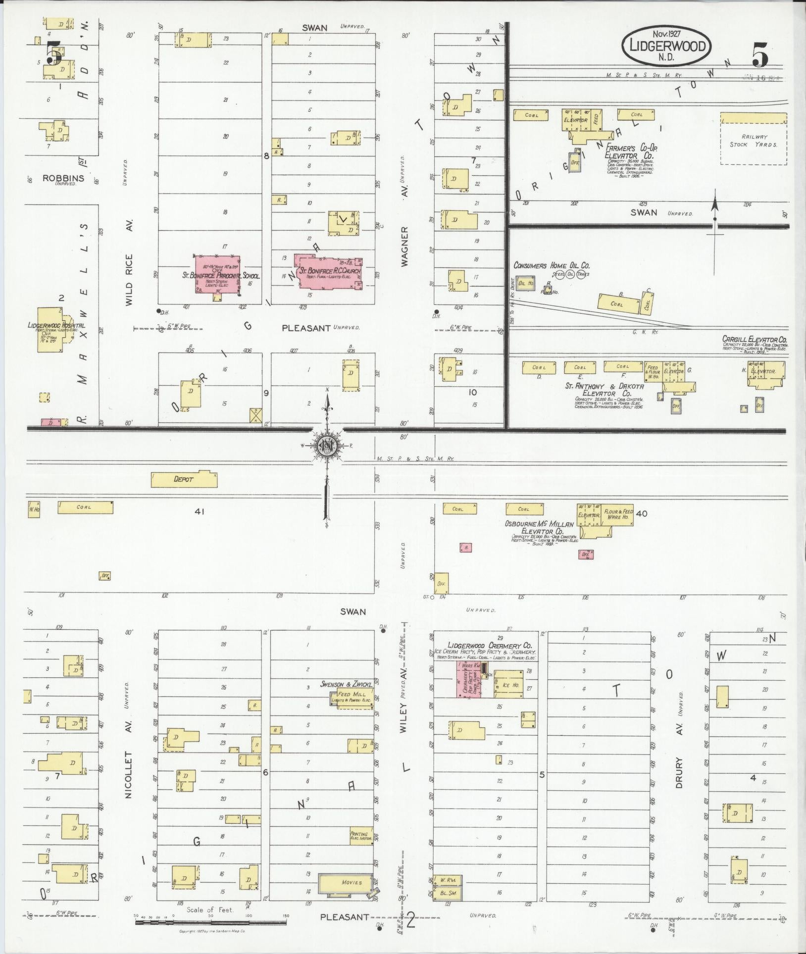 Sanborn Fire Insurance Map from Lidgerwood, Richland County, North Dakota (1927), Sheet #0005 - Complete Map Set gallery image, historic Sanborn map, vintage wall art, North Dakota North Dakota