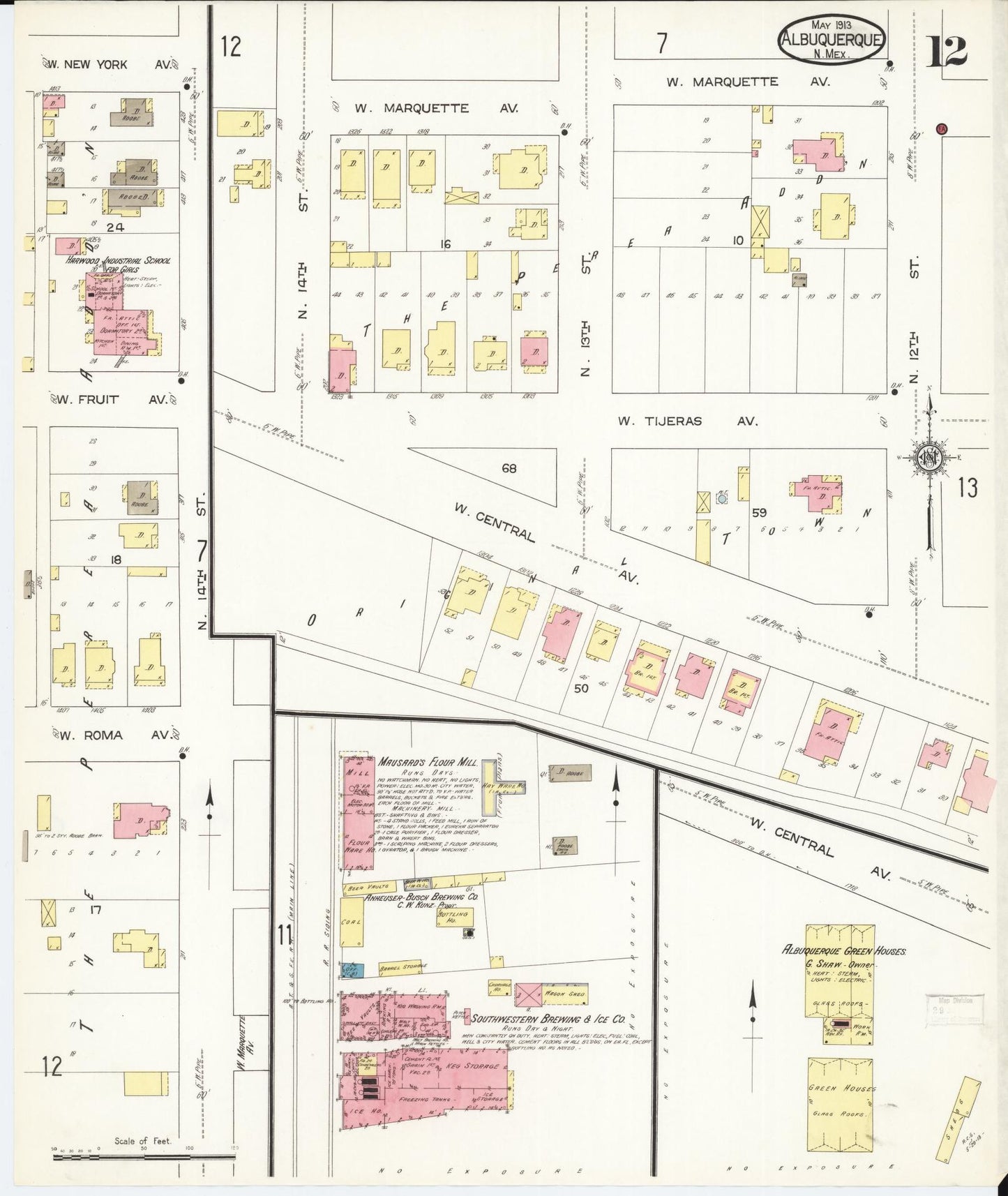 Sanborn Fire Insurance Map from Albuquerque, Bernalillo County, New Mexico (1913), Sheet #0012 - Complete Map Set gallery image, historic Sanborn map, vintage wall art, New Mexico New Mexico