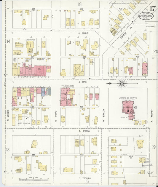 Sanborn Fire Insurance Map from Sheridan, Sheridan County, Wyoming (1908), Sheet #0017 - Historic Sanborn Fire Insurance Map Print, vintage old map wall art, antique decor, genealogy gift, Wyoming Wyoming map