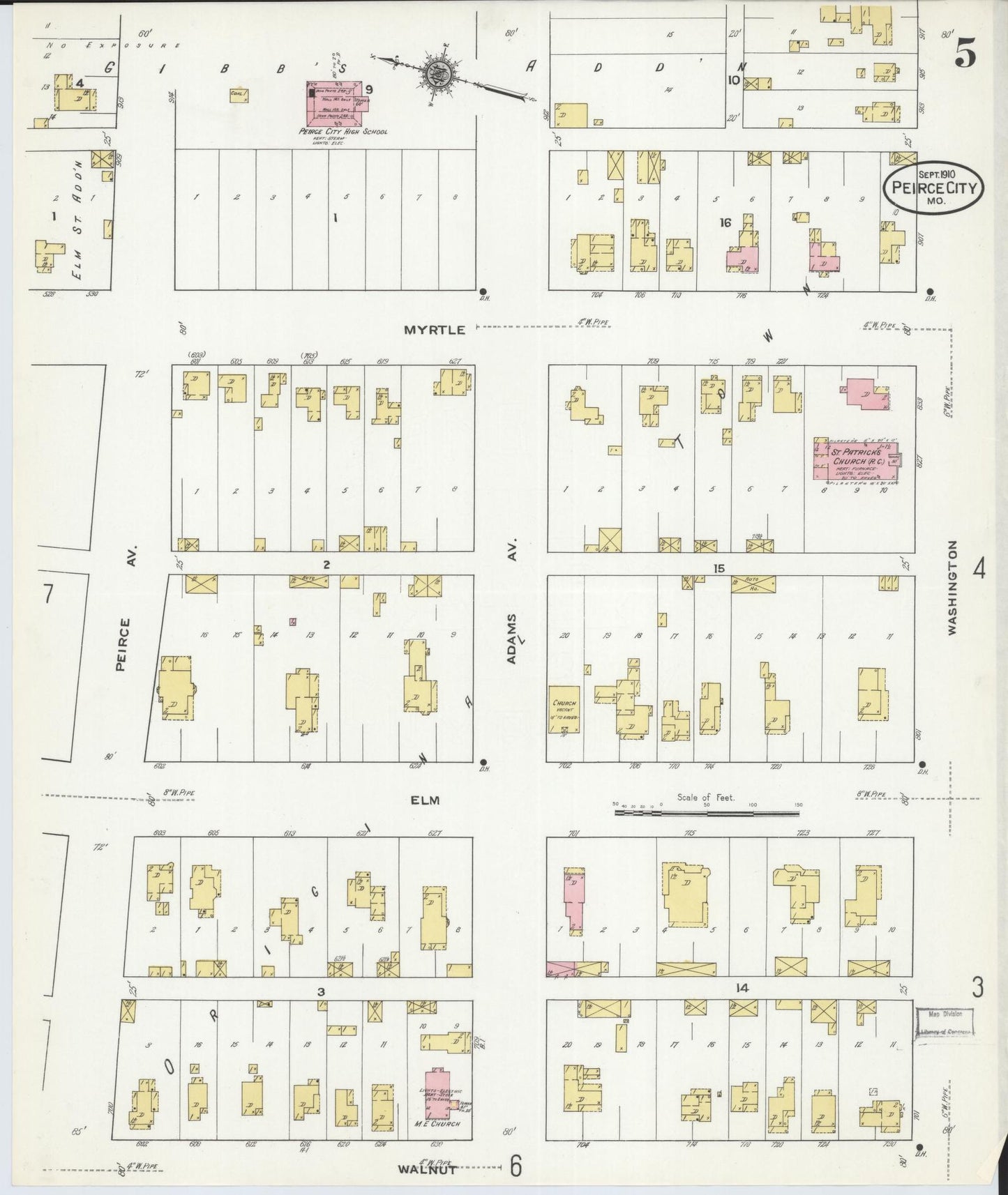 Sanborn Fire Insurance Map from Pierce City, Lawrence County, Missouri (1910), Sheet #0005 - Complete Map Set gallery image, historic Sanborn map, vintage wall art, Missouri Missouri