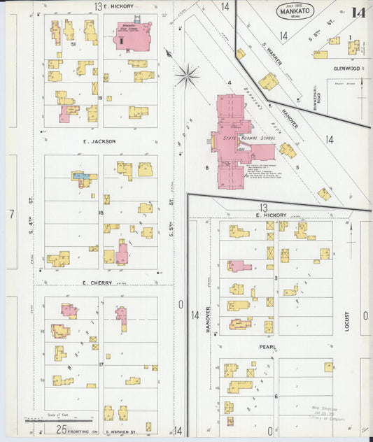 Sanborn Fire Insurance Map from Mankato, Blue Earth County, Minnesota (1900), Sheet #0014 - Historic Sanborn Fire Insurance Map Print, vintage old map wall art, antique decor, genealogy gift, Minnesota Minnesota map