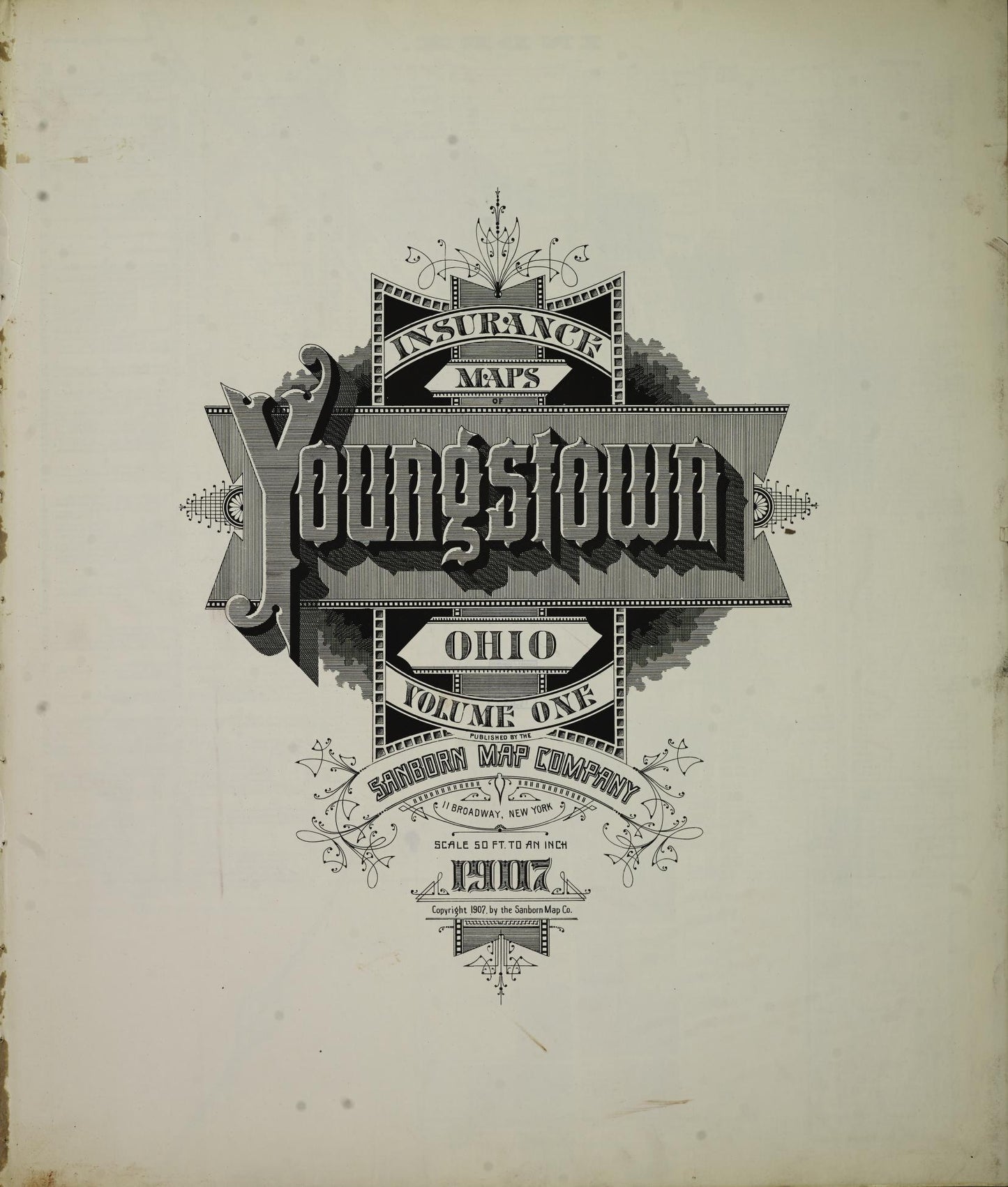 Sanborn Fire Insurance Map from Youngstown, Mahoning County, Ohio (1907), Sheet #0001 - Complete Map Set gallery image, historic Sanborn map, vintage wall art, Ohio Ohio