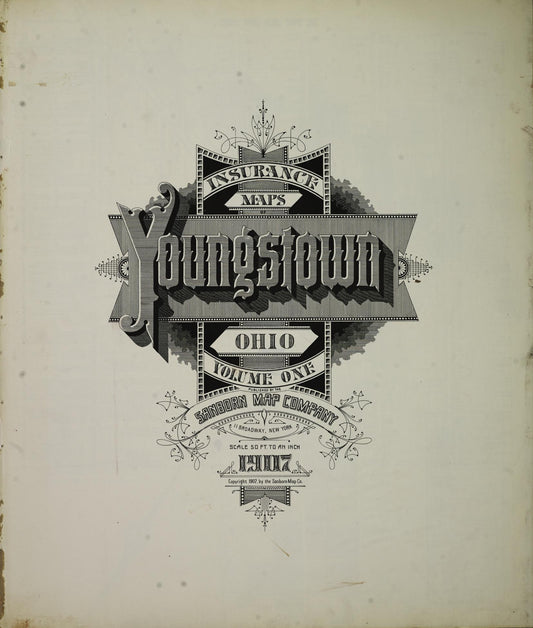 Sanborn Fire Insurance Map from Youngstown, Mahoning County, Ohio (1907), Sheet #0001 - Complete Map Set gallery image, historic Sanborn map, vintage wall art, Ohio Ohio
