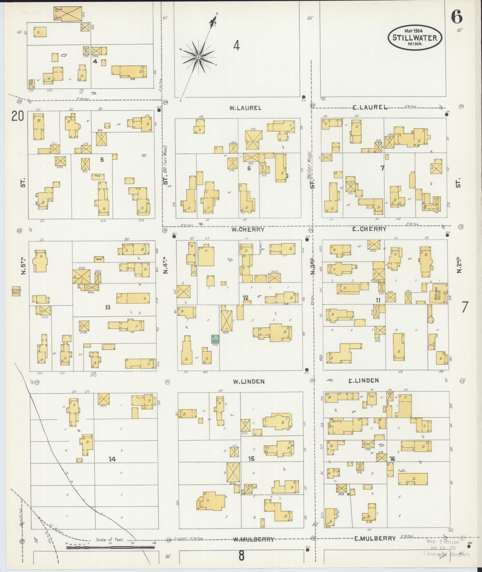 Sanborn Fire Insurance Map from Stillwater, Washington County, Minnesota (1904), Sheet #0006 - Historic Sanborn Fire Insurance Map Print, vintage old map wall art, antique decor, genealogy gift, Minnesota Minnesota map