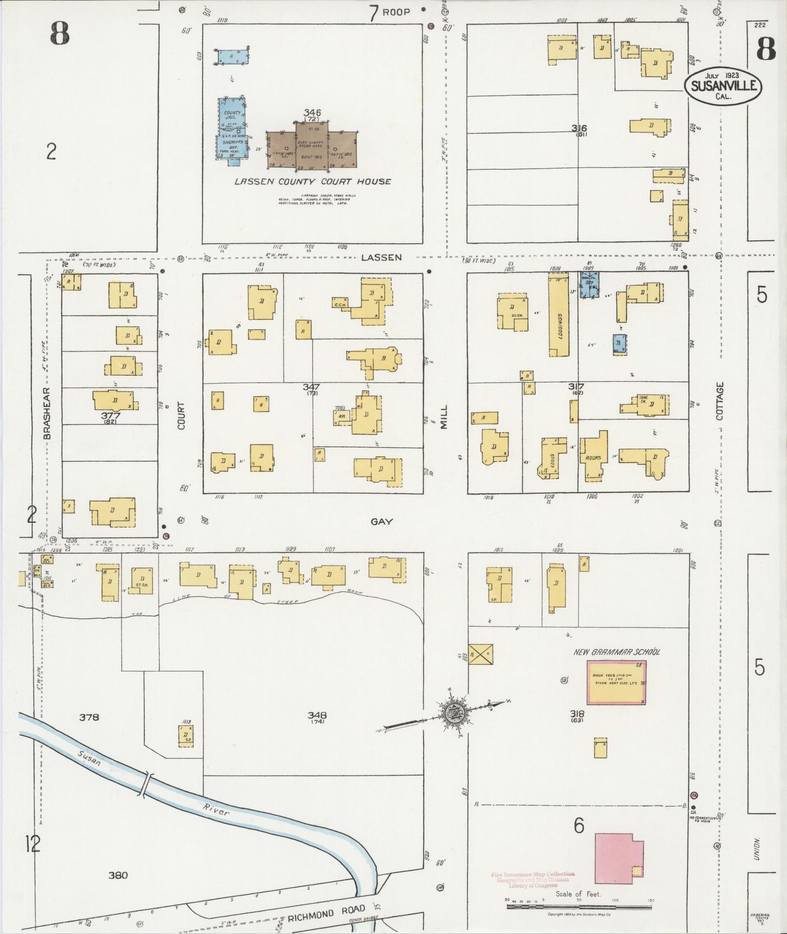 Sanborn Fire Insurance Map from Susanville, Lassen County, California (1923), Sheet #0008 - Complete Map Set gallery image, historic Sanborn map, vintage wall art, California California