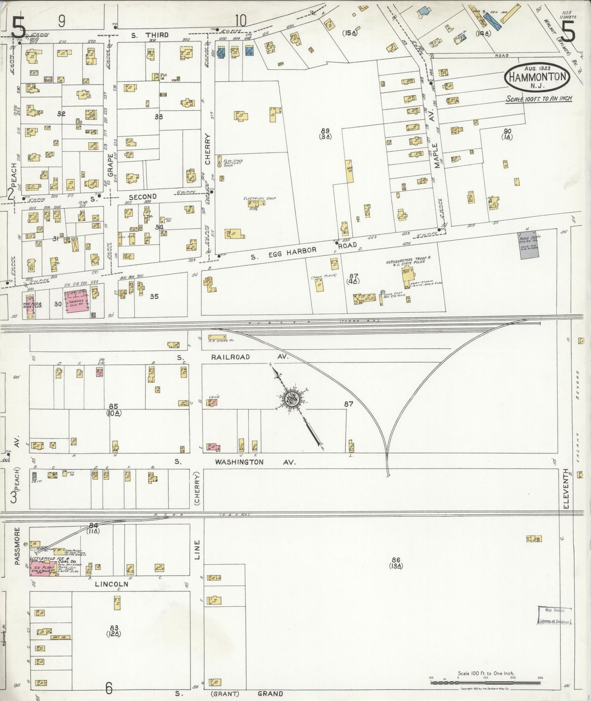 Sanborn Fire Insurance Map from Hammonton, Atlantic County, New Jersey (1923), Sheet #0005 - Historic Sanborn Fire Insurance Map Print, vintage old map wall art, antique decor, genealogy gift, New Jersey New Jersey map