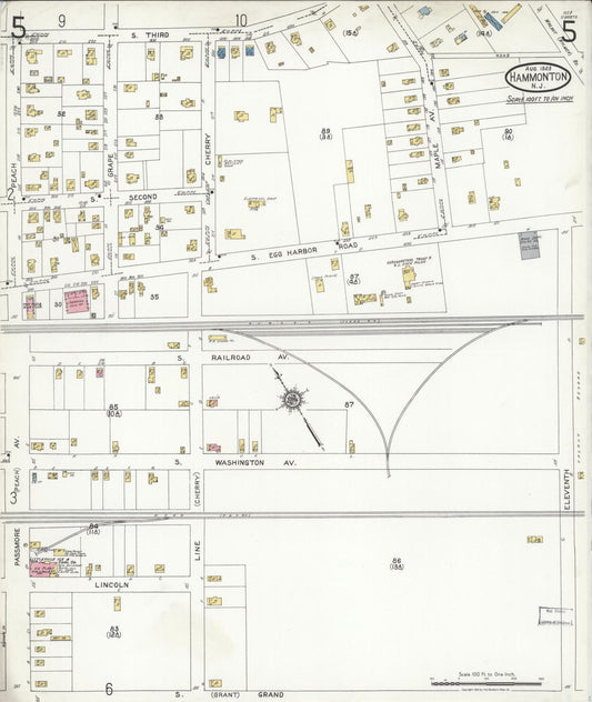 Sanborn Fire Insurance Map from Hammonton, Atlantic County, New Jersey (1923), Sheet #0005 - Historic Sanborn Fire Insurance Map Print, vintage old map wall art, antique decor, genealogy gift, New Jersey New Jersey map