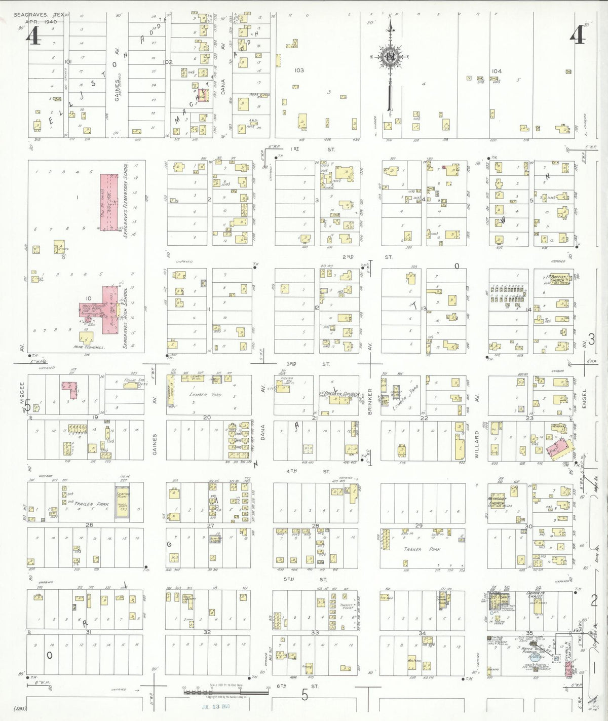 Sanborn Fire Insurance Map from Seagraves, Gaines County, Texas (1940), Sheet #0004 - Complete Map Set gallery image, historic Sanborn map, vintage wall art, Texas Texas