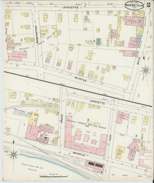 Sanborn Fire Insurance Map from New Britain, Hartford County, Connecticut (1890), Sheet #0002 - Complete Map Set gallery image, historic Sanborn map, vintage wall art, Connecticut Connecticut