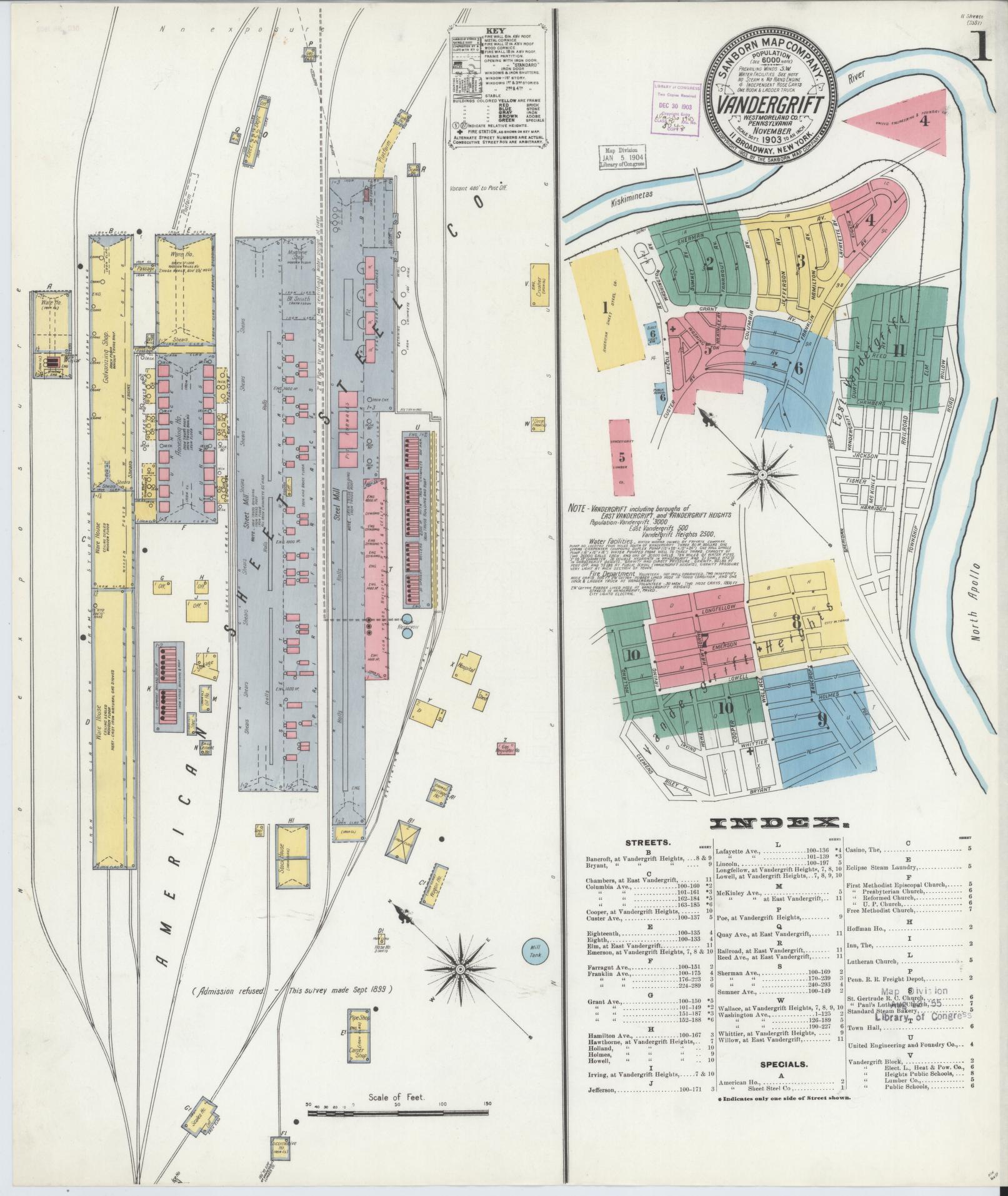 Sanborn Fire Insurance Map from Vandergrift, Westmoreland County, Pennsylvania (1903), Sheet #0001 - Complete Map Set gallery image, historic Sanborn map, vintage wall art, Pennsylvania Pennsylvania