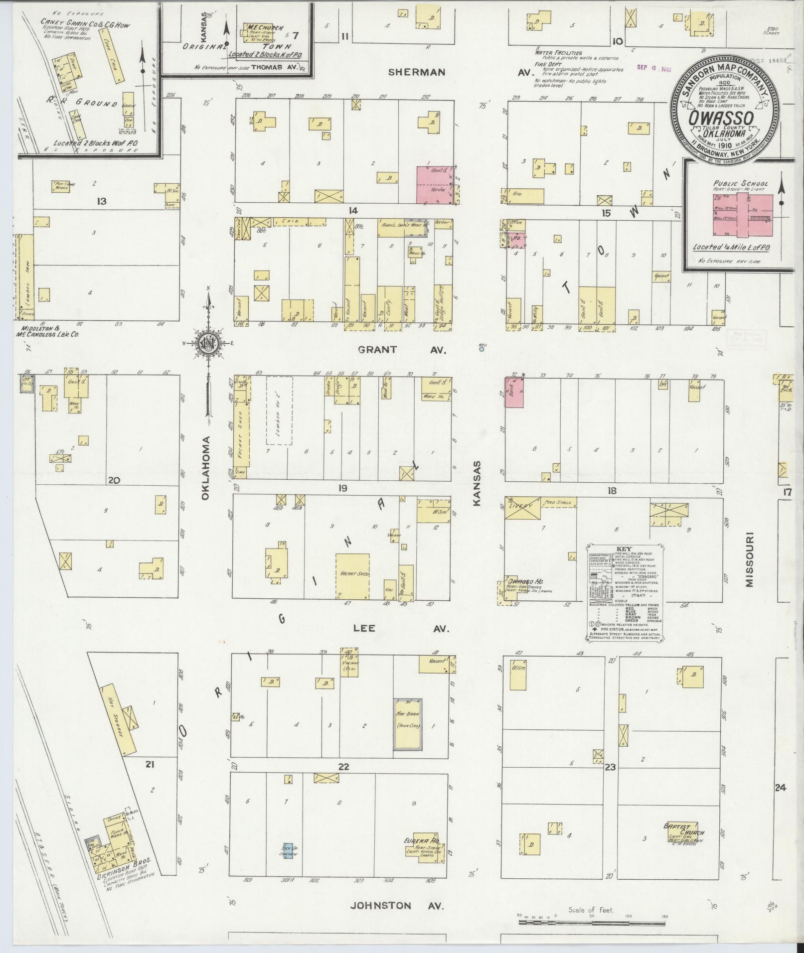 Sanborn Fire Insurance Map from Owasso, Tulsa County, Oklahoma (1910), Sheet #0001 - Historic Sanborn Fire Insurance Map Print, vintage old map wall art, antique decor, genealogy gift, Oklahoma Oklahoma map