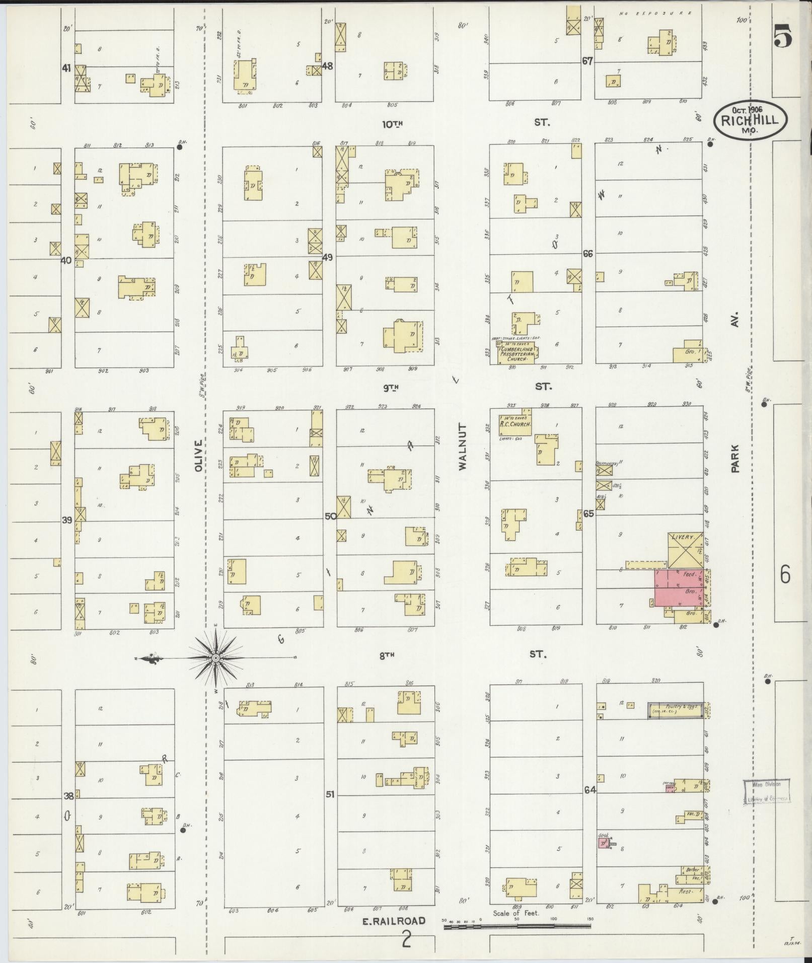 Sanborn Fire Insurance Map from Rich Hill, Bates County, Missouri (1906), Sheet #0005 - Historic Sanborn Fire Insurance Map Print, vintage old map wall art, antique decor, genealogy gift, Missouri Missouri map