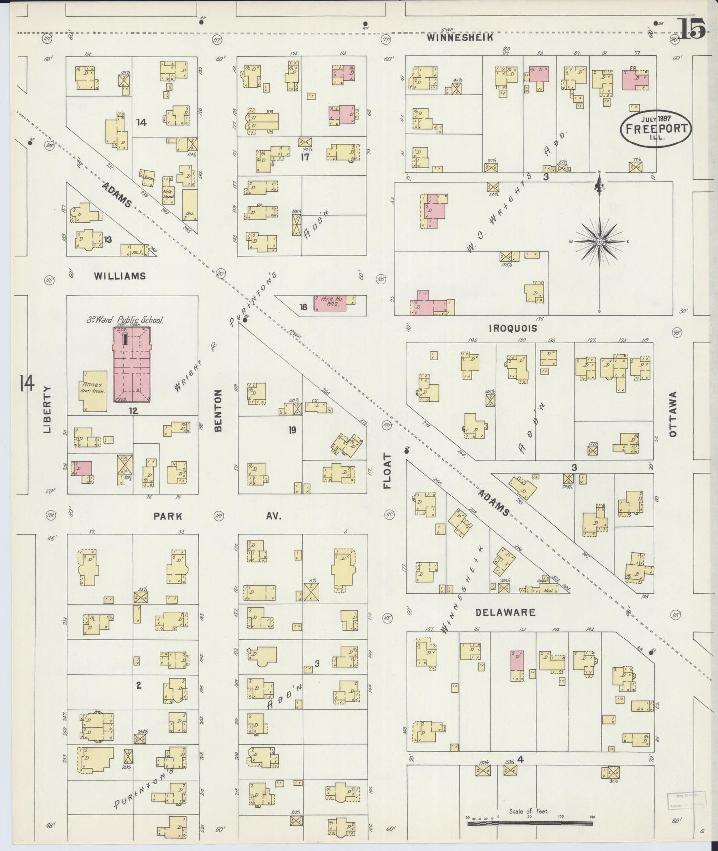 Sanborn Fire Insurance Map from Freeport, Stephenson County, Illinois (1897), Sheet #0015 - Historic Sanborn Fire Insurance Map Print, vintage old map wall art, antique decor, genealogy gift, Illinois Illinois map