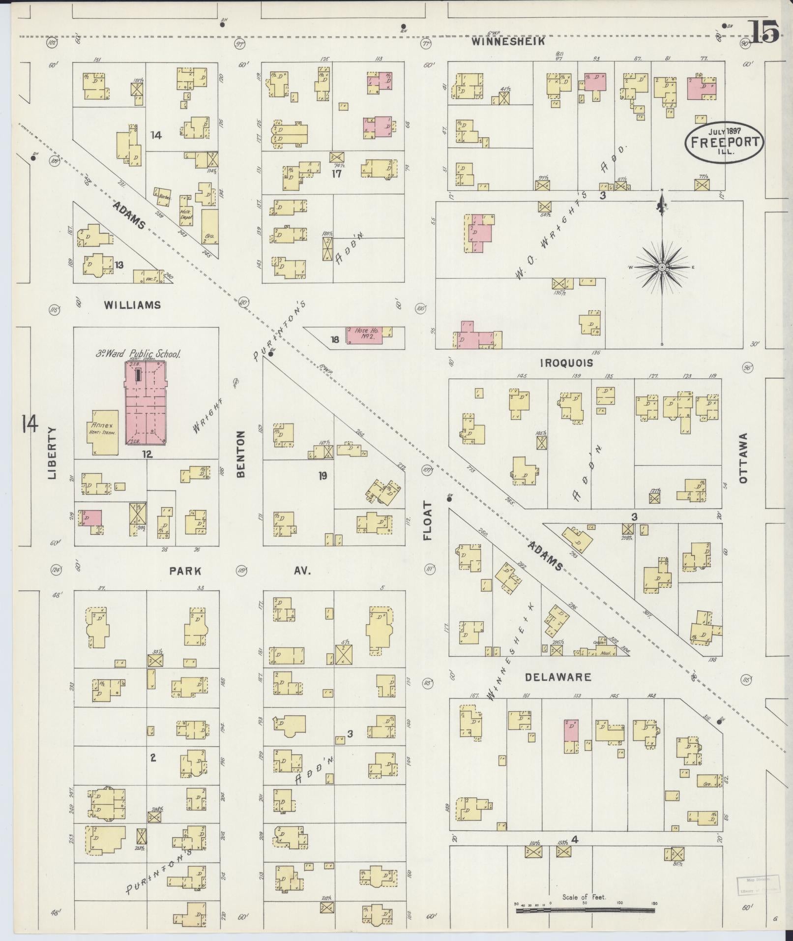 Sanborn Fire Insurance Map from Freeport, Stephenson County, Illinois (1897), Sheet #0015 - Historic Sanborn Fire Insurance Map Print, vintage old map wall art, antique decor, genealogy gift, Illinois Illinois map