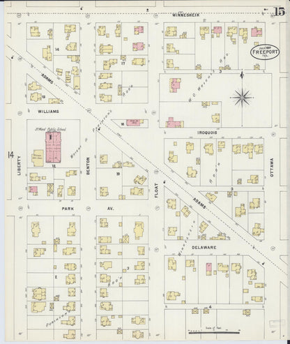 Sanborn Fire Insurance Map from Freeport, Stephenson County, Illinois (1897), Sheet #0015 - Historic Sanborn Fire Insurance Map Print, vintage old map wall art, antique decor, genealogy gift, Illinois Illinois map