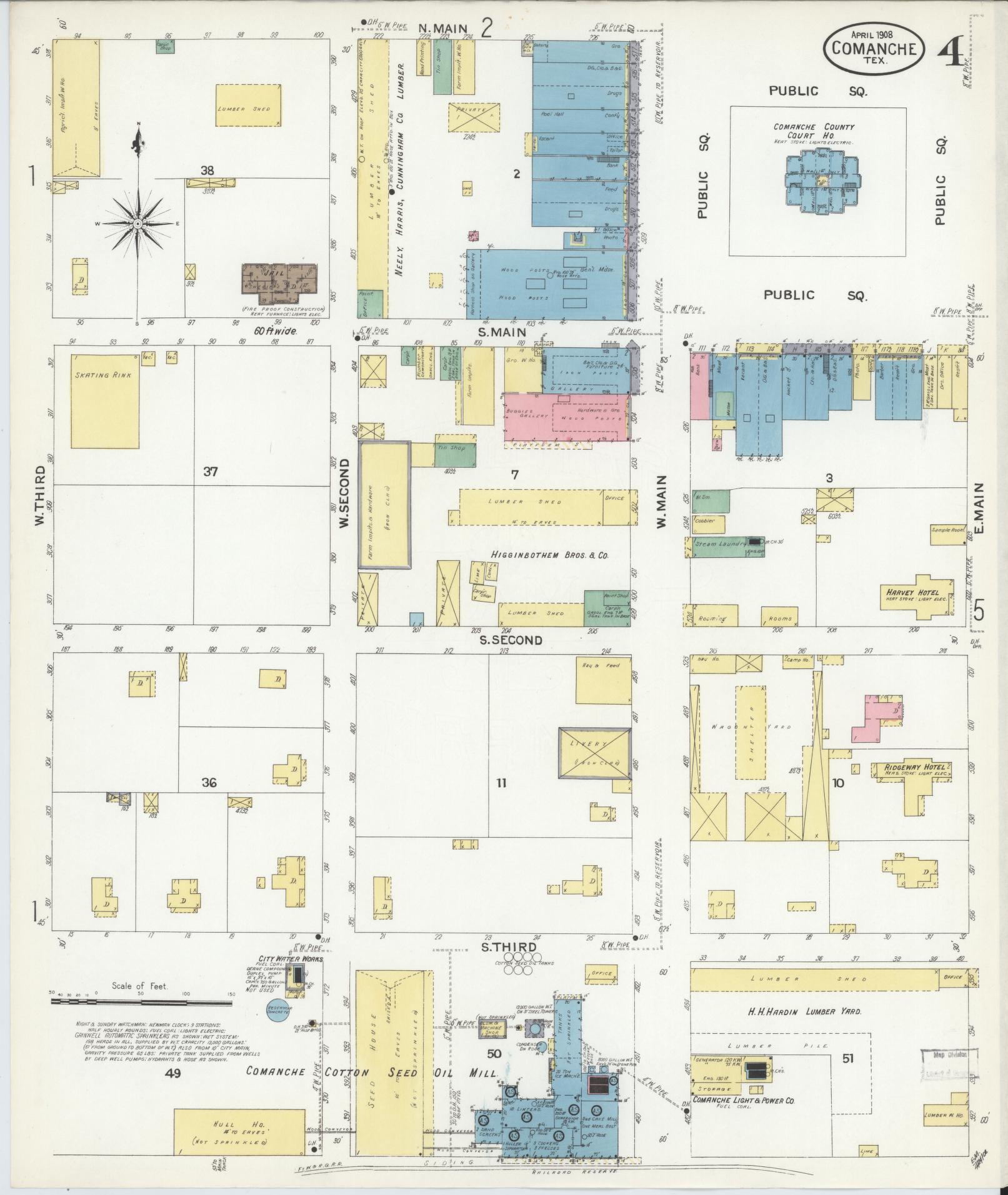 Sanborn Fire Insurance Map from Comanche, Comanche County, Texas (1908), Sheet #0004 - Historic Sanborn Fire Insurance Map Print, vintage old map wall art, antique decor, genealogy gift, Texas Texas map