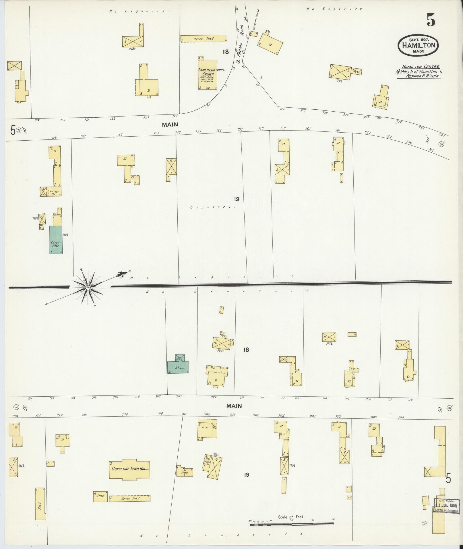 Sanborn Fire Insurance Map from Hamilton, Essex County, Massachusetts (1907), Sheet #0005 - Complete Map Set gallery image, historic Sanborn map, vintage wall art, Massachusetts Massachusetts